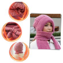Cargar imagen en el visor de la galería, Gorro y bufanda de punto 2 en 1, con protección auditiva y material cortaviento

 - Ozerty

